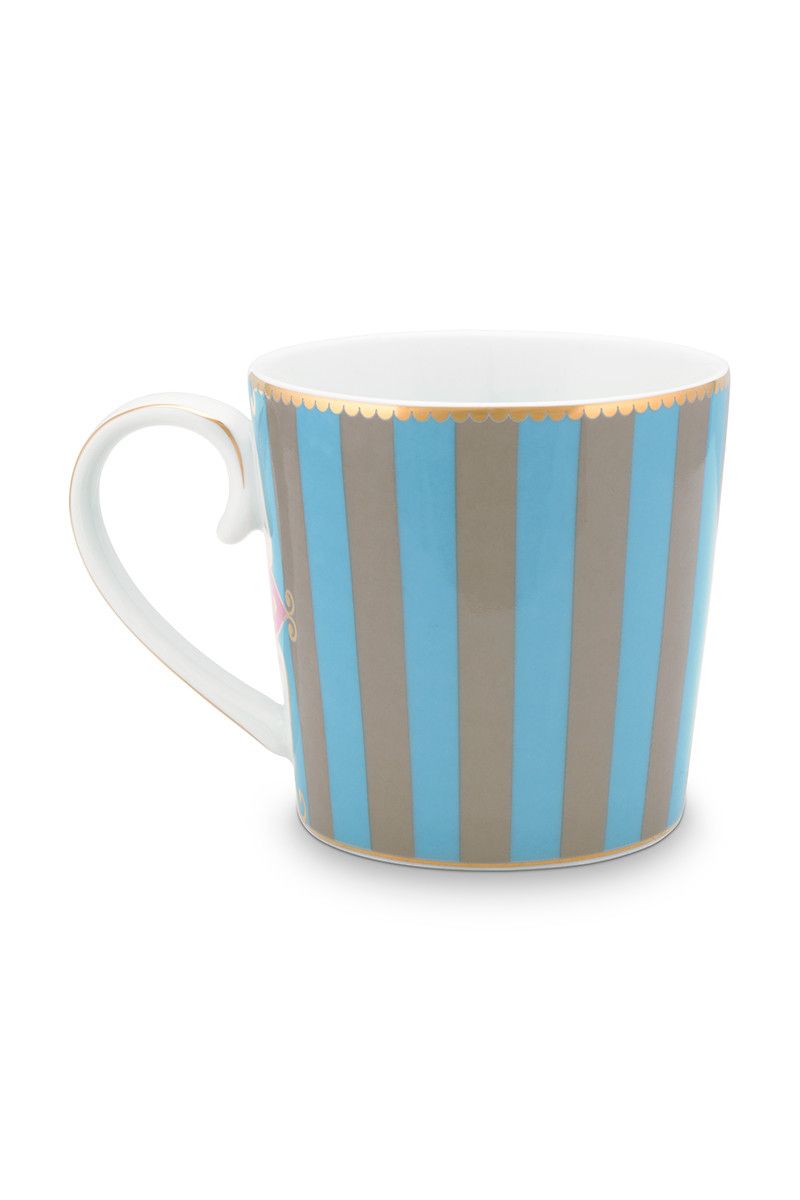 Love Birds Tasse Gross Gestreift Blau/Khaki