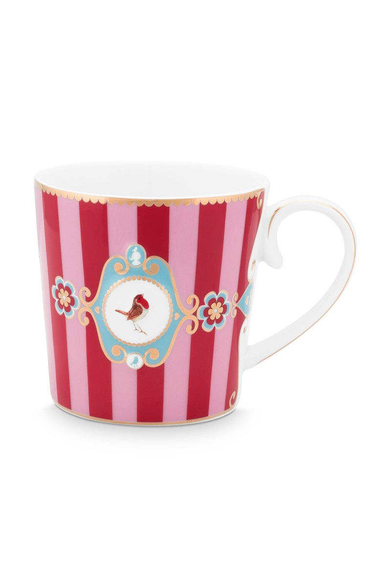 Love Birds Tasse Gross Gestreift Rot/Rosa