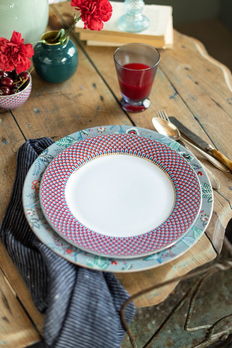 Flower Festival Dinner Plate Red/Light Blue 26.5 cm