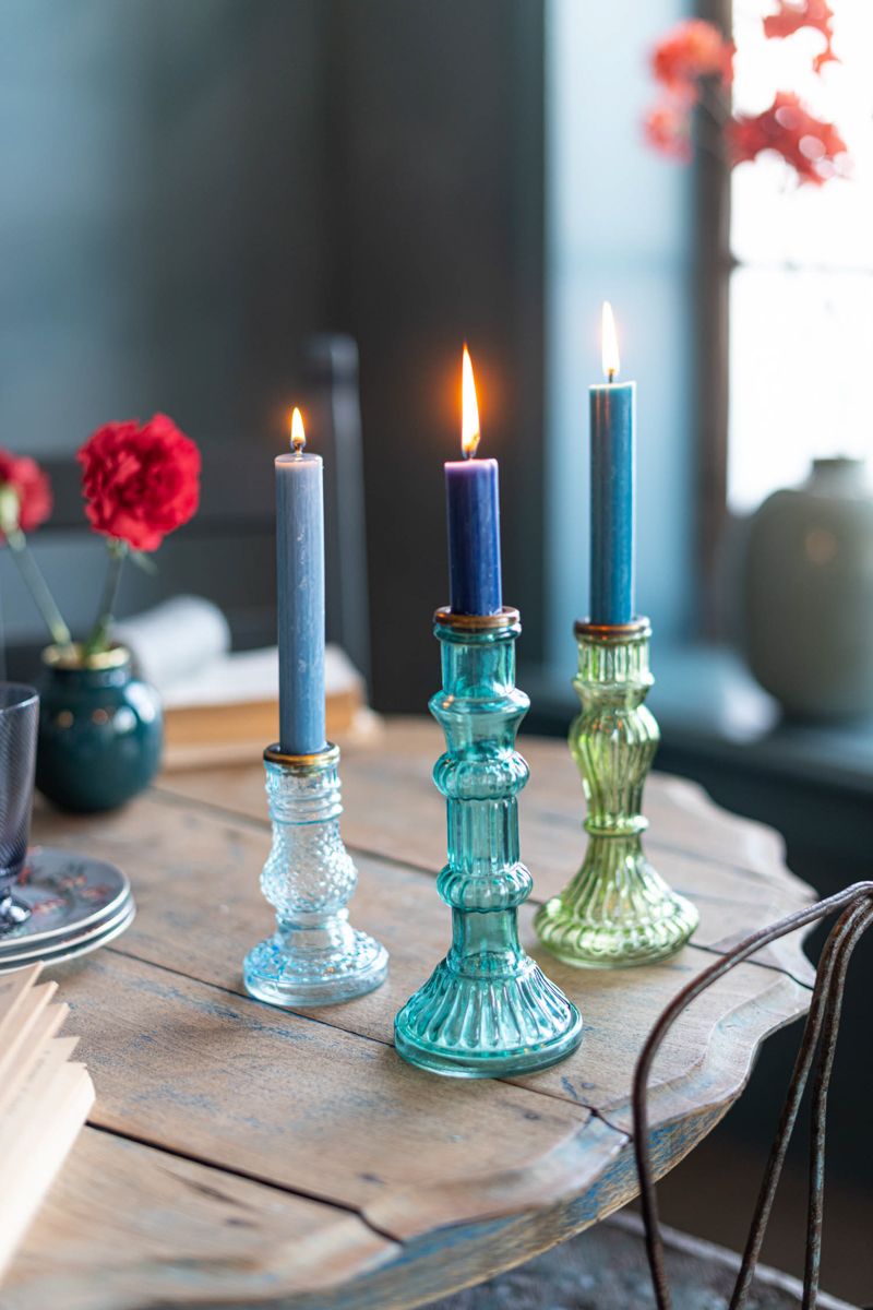 Set/3 Kaarsenhouders Glas Blauw