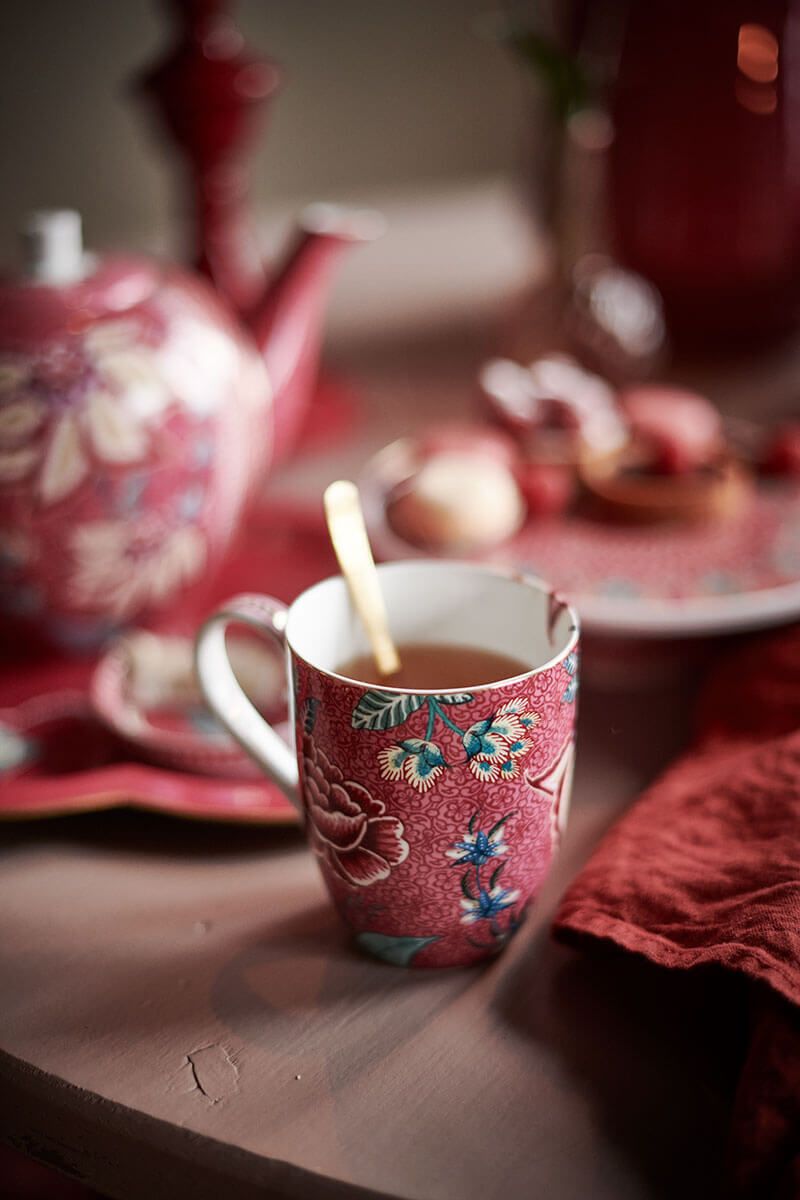 Flower Festival Tea Set/3 Large Dark Pink