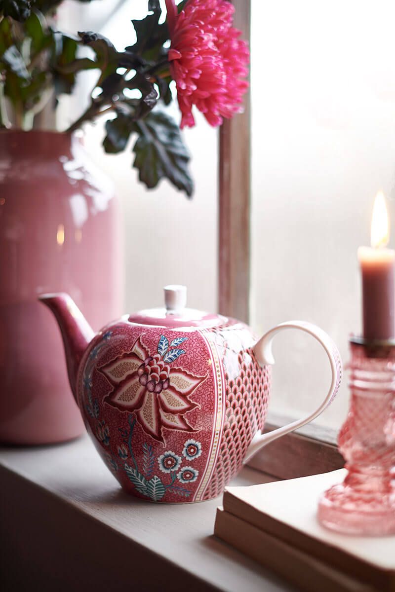 Flower Festival Teapot Large Dark Pink