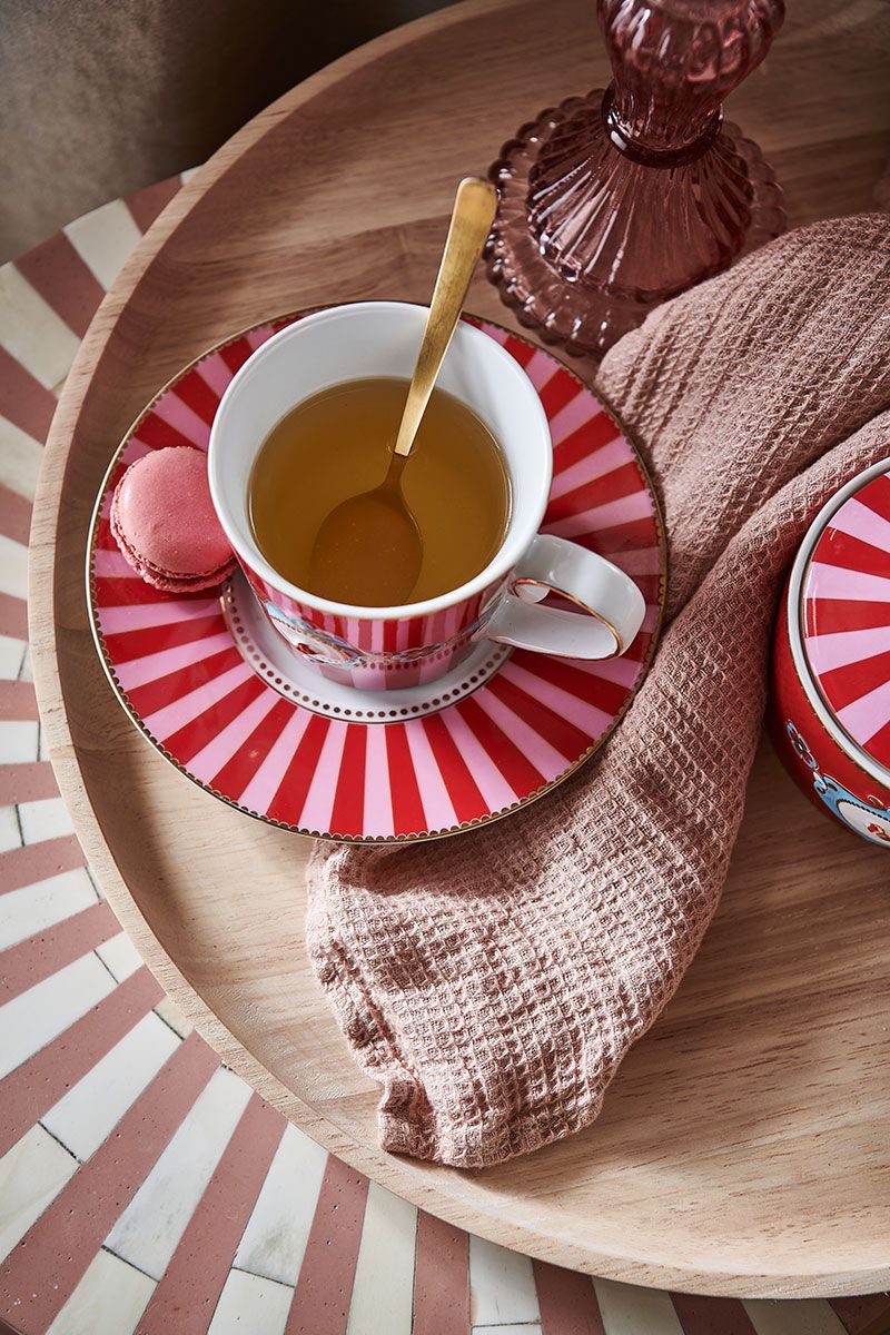 Tasse de Grande Taille à Rayures Love Birds en Coloris Rouge/Rose