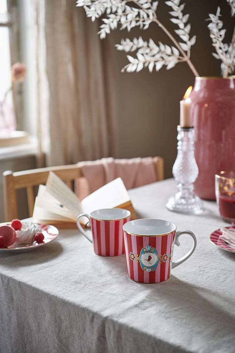 Love Birds Mug Large Stripes Red/Pink