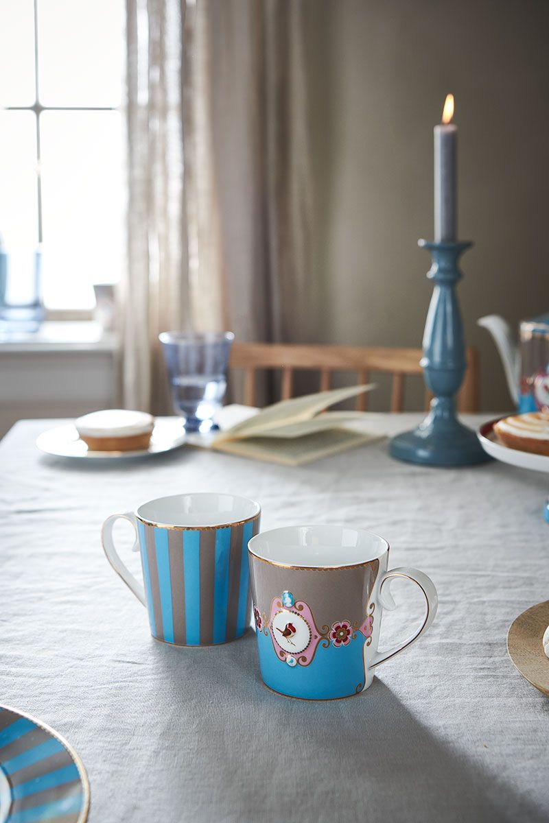 Love Birds Set/4 Mugs Large Blue/Khaki