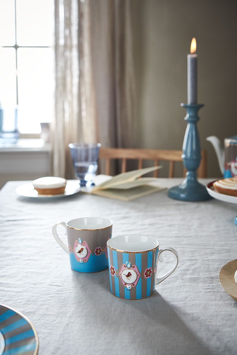 Love Birds Set/4 Tasse Klein Blau/Khaki