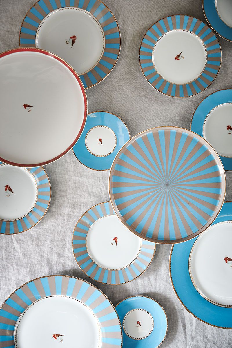 Love Birds Set/4 Breakfast Plates Blue/Khaki 21 cm