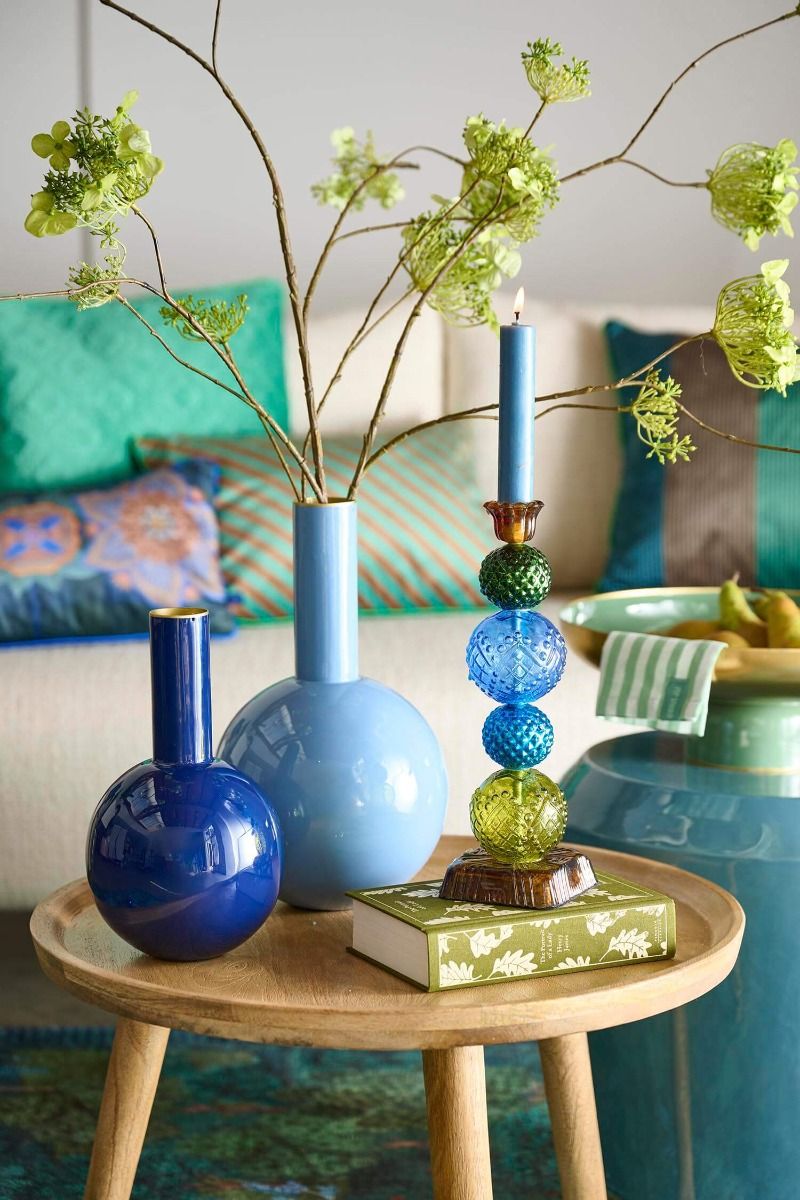 Kaarsenhouder Glas Bead Blauw/Groen 30cm