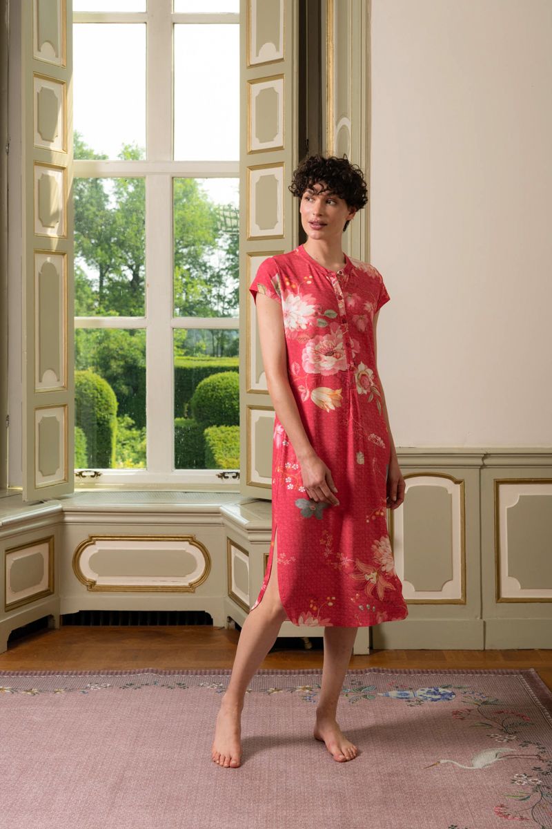 Nachthemd Korte Mouw Knopen Tokyo Bouquet Rood