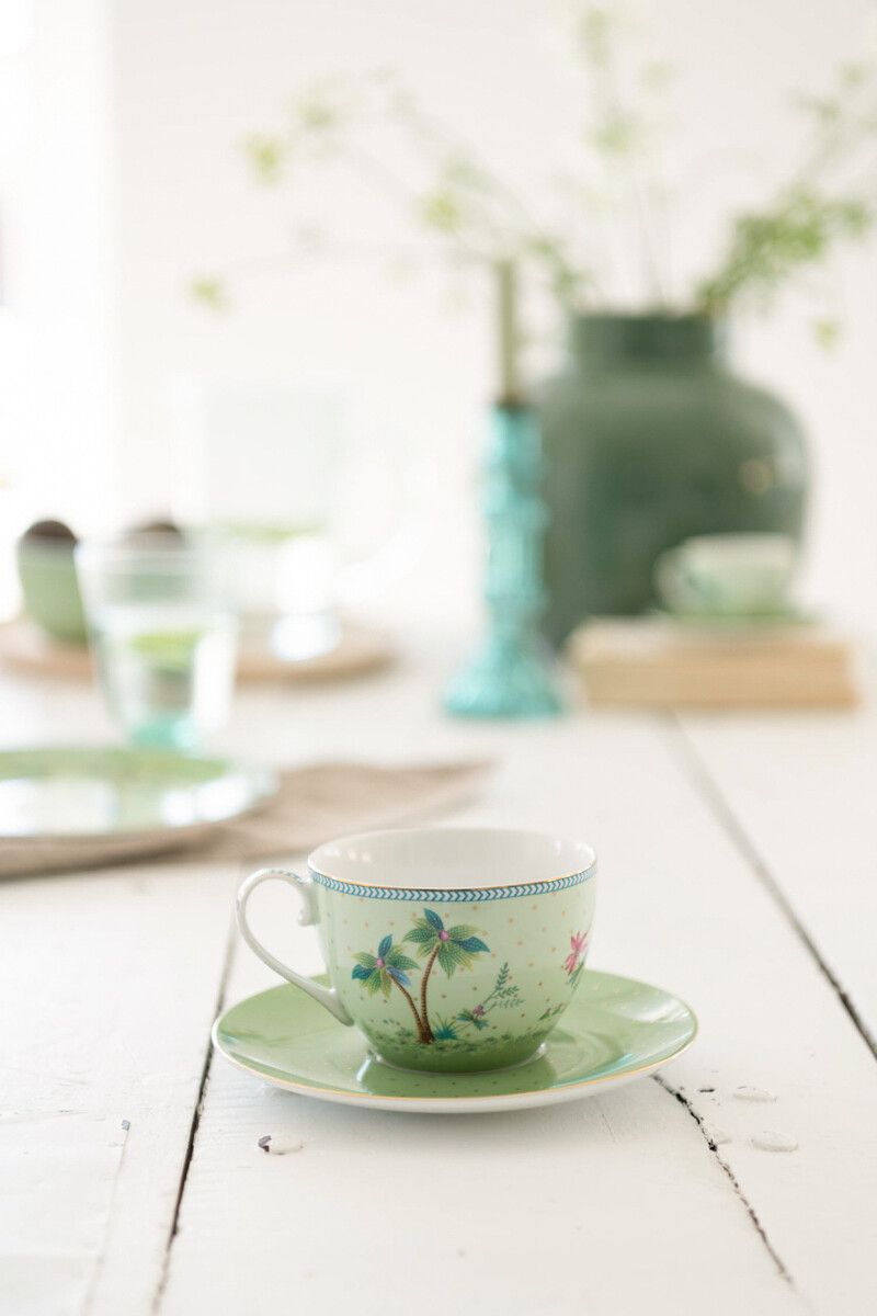 Jolie Set/2 Cappuccino Tasse & Undertasse Grün