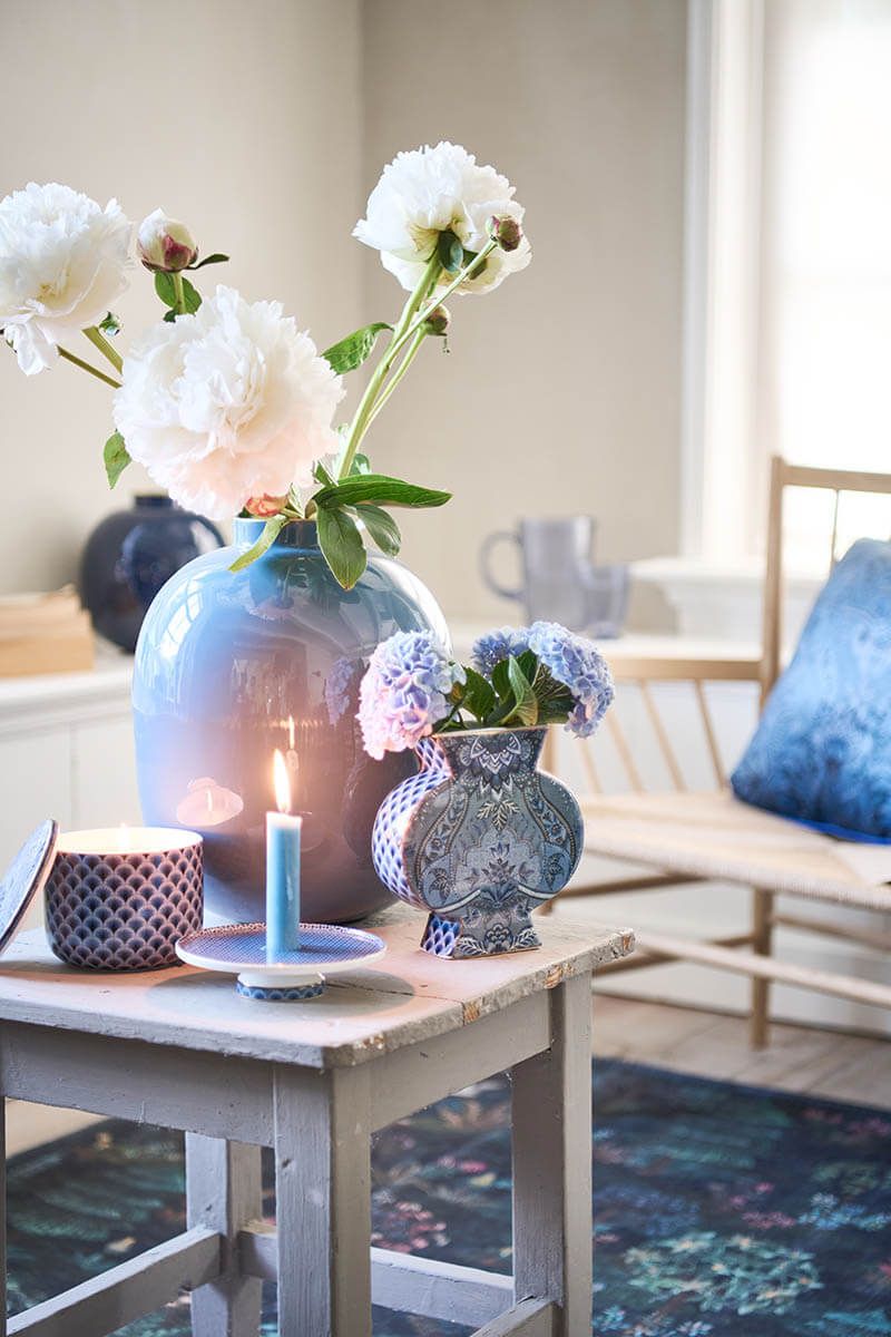 Cross Stitch Candle Tray Blue 14cm