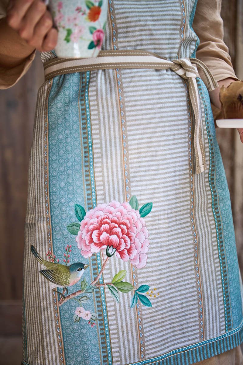 Blushing Birds Apron Blue