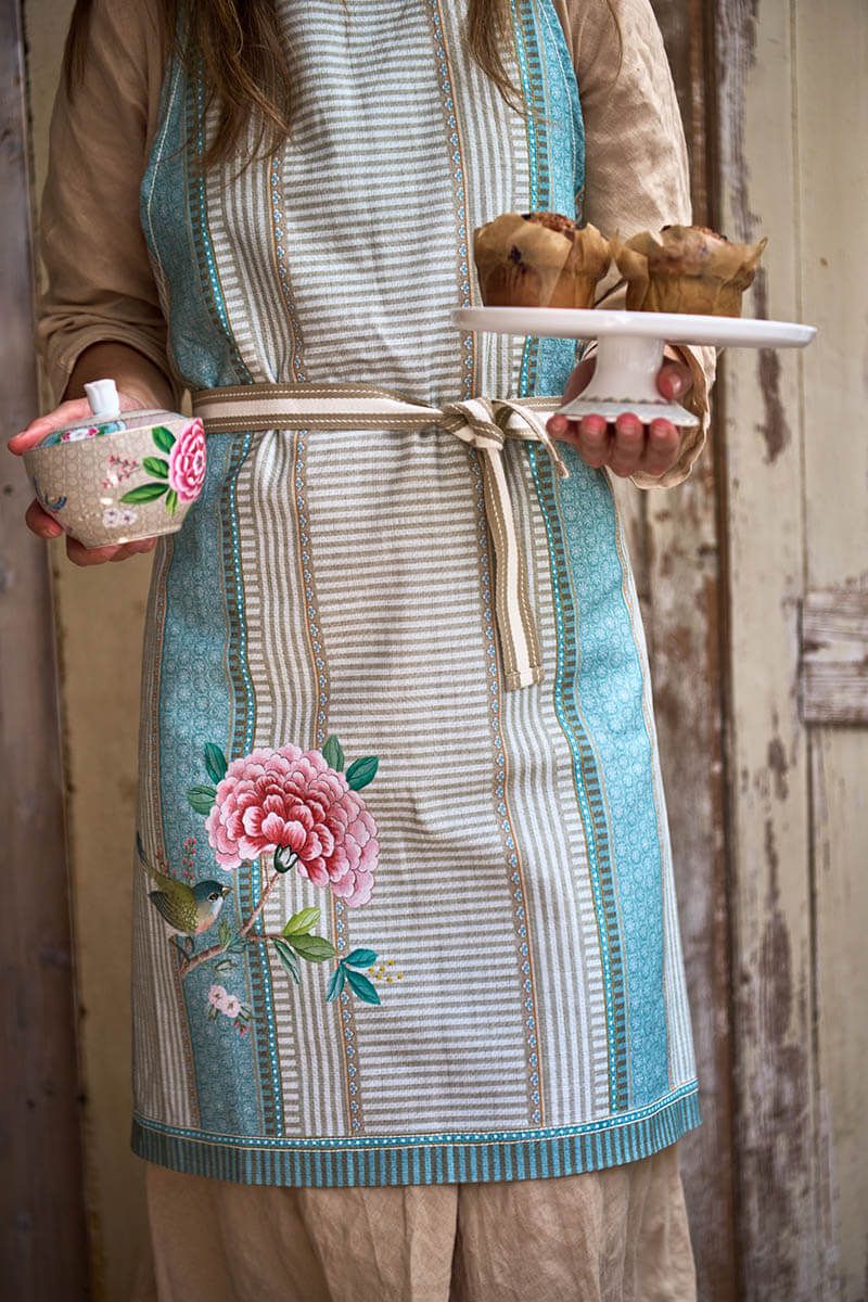 Blushing Birds Apron Blue