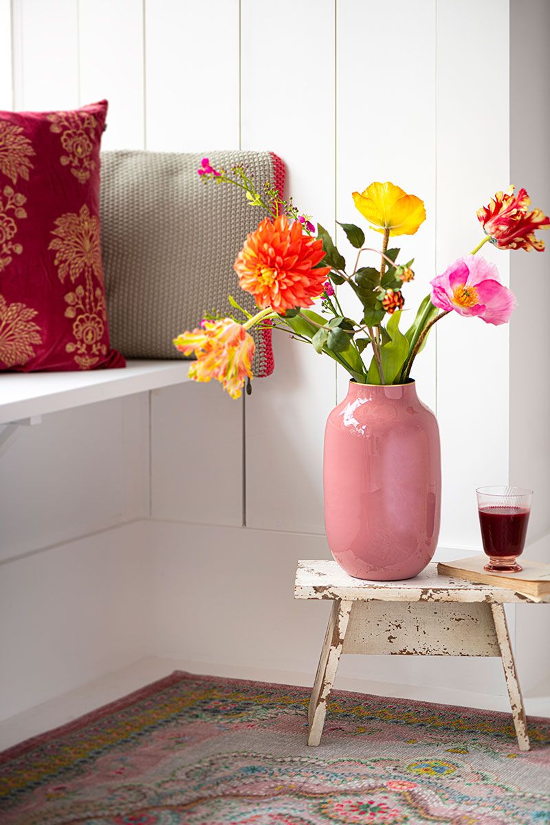 Vase Ovale en Métal en Coloris Vieux Rose 30 cm