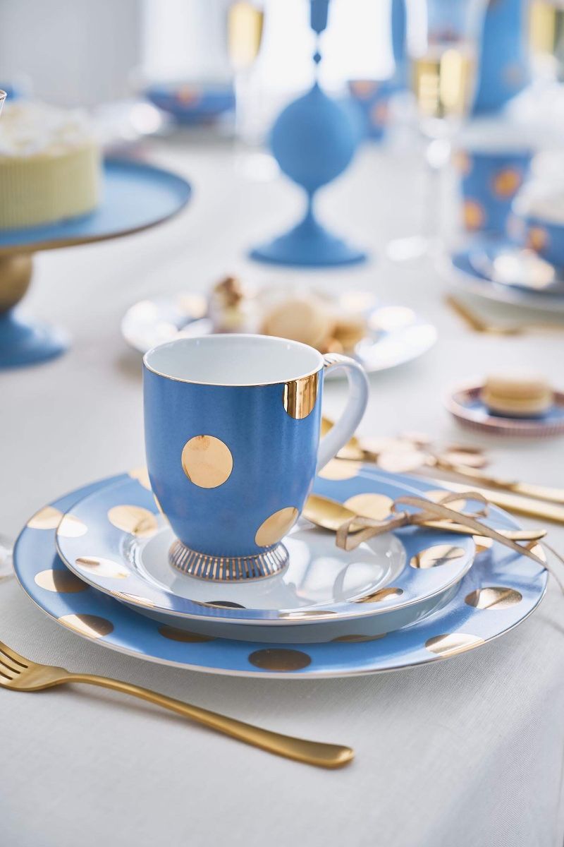 Set/2 Mokken Dot Delight Lichtblauw/Goud 350ml
