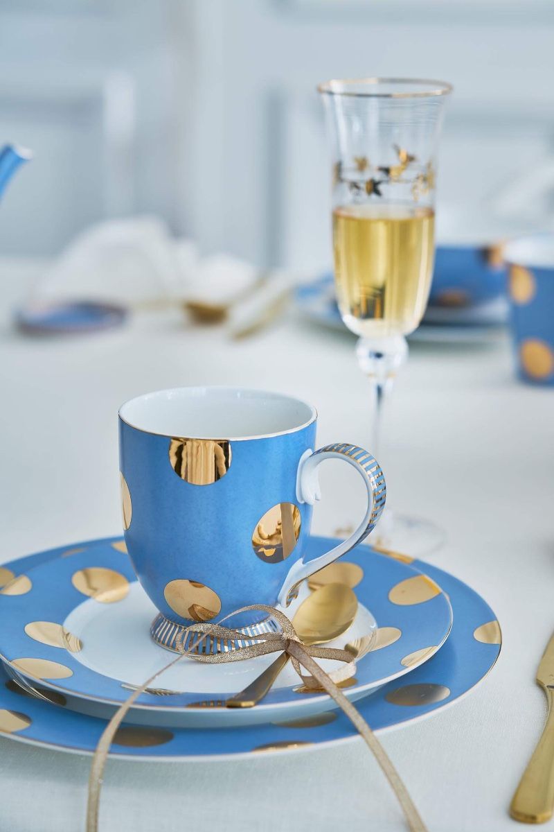 Set/2 Mokken Dot Delight Lichtblauw/Goud 350ml