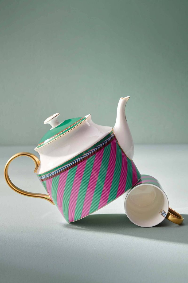 Pip Chique Stripes Tea Pot Large Pink/Green