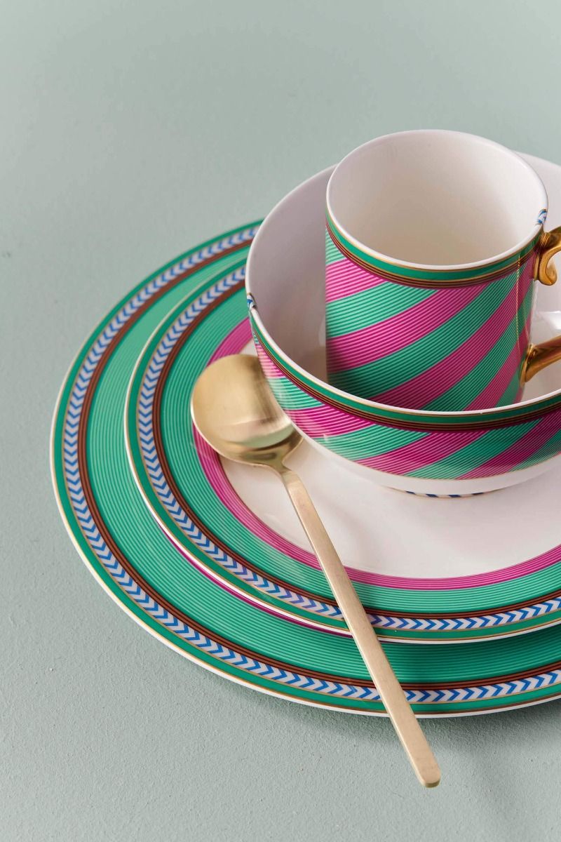 Pip Chique Stripes Breakfast Plate Pink/Green 23cm