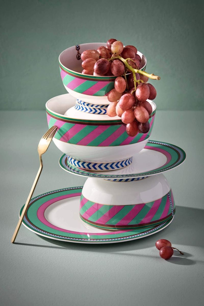 Pip Chique Stripes Breakfast Plate Pink/Green 23cm