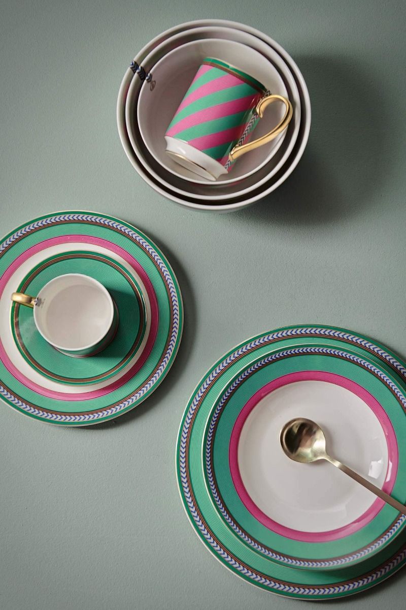 Pip Chique Stripes Breakfast Plate Pink/Green 23cm