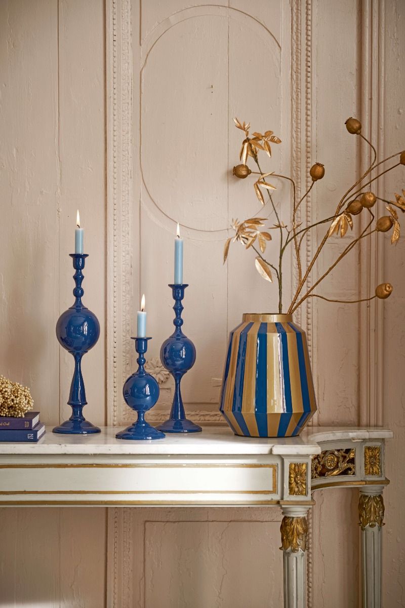 Vaas Metaal Strepen Navy/Goud 29cm