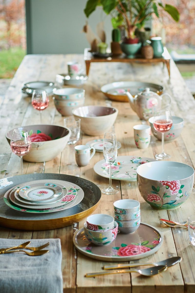 Blushing Birds Dinner Set/24 Khaki
