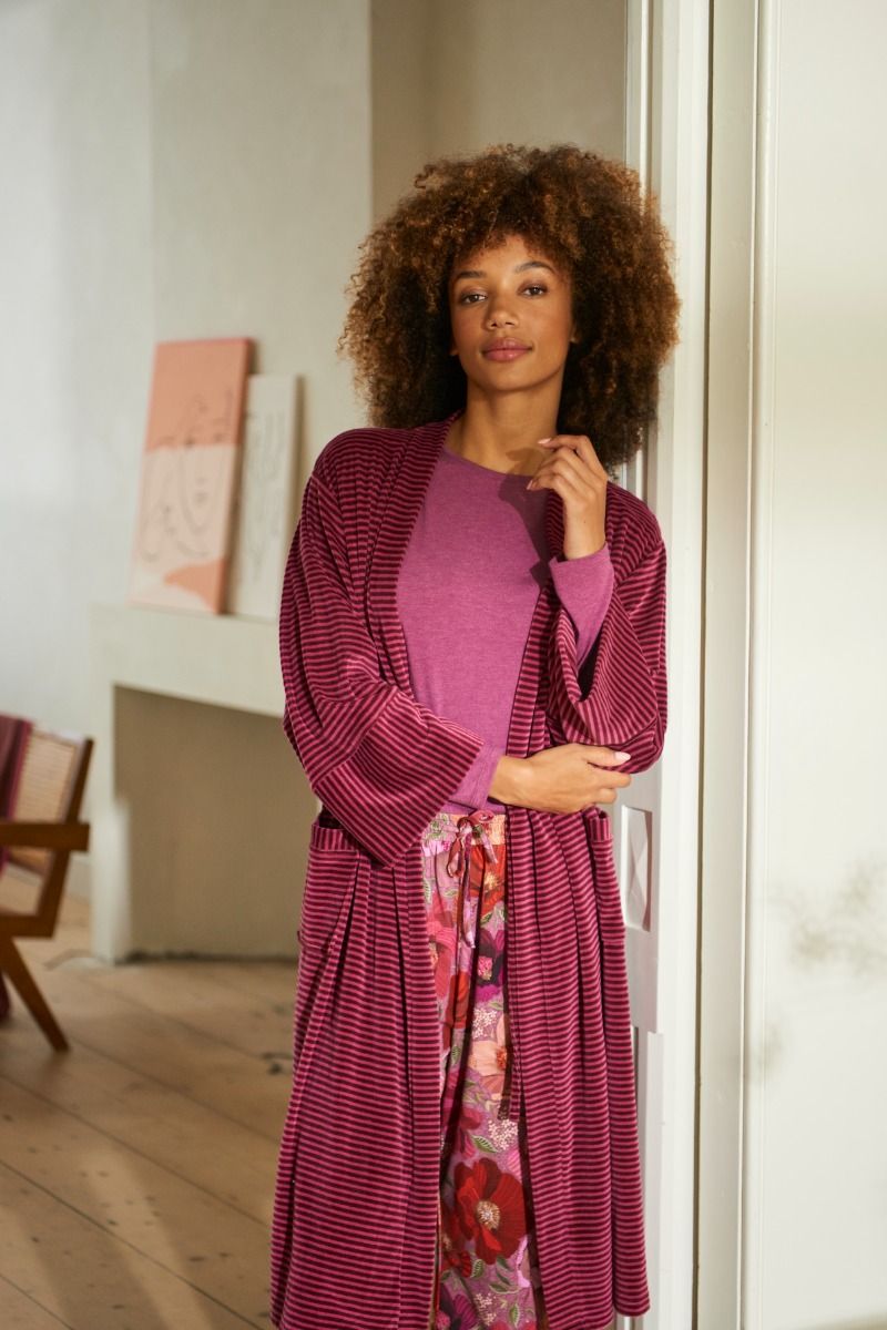 Naomi Kimono Velvet Little Sumo Stripe Rouge Rose