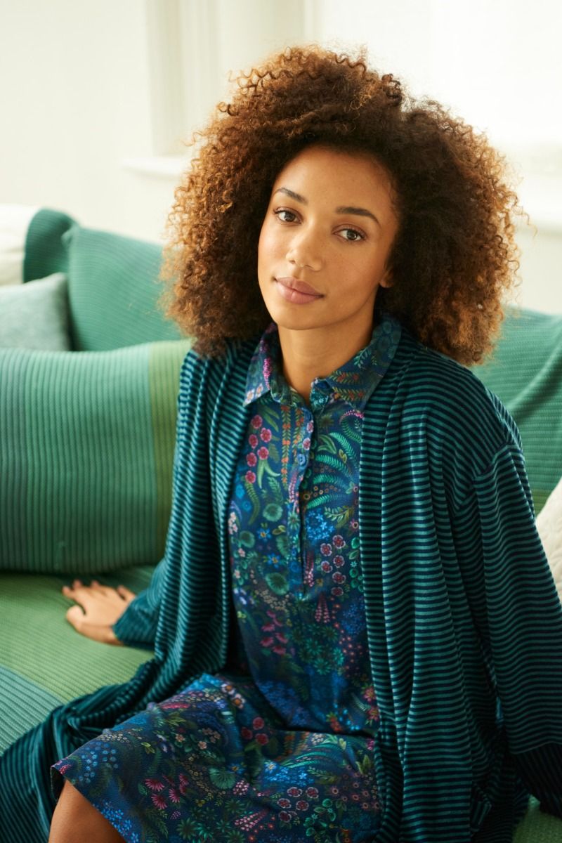 Naomi Kimono Velvet Little Sumo Stripe Blauw Groen