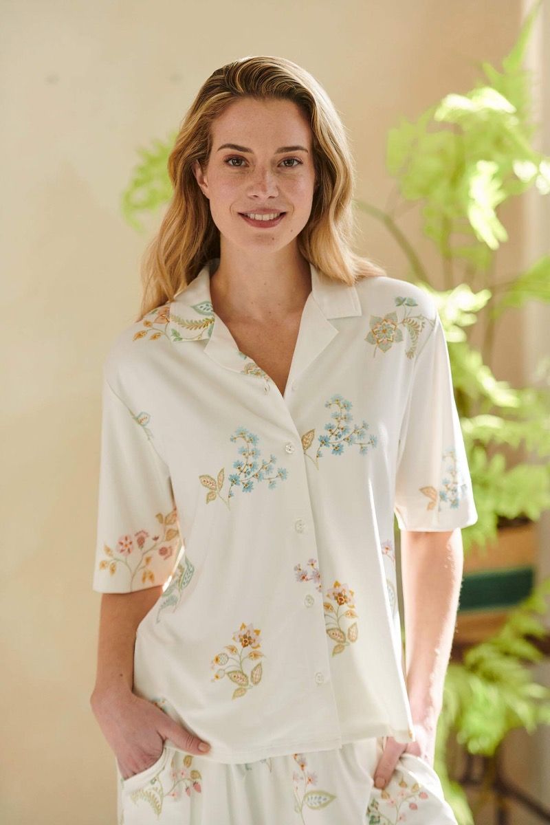 Flora Top Short Sleeve Blossom Chique White