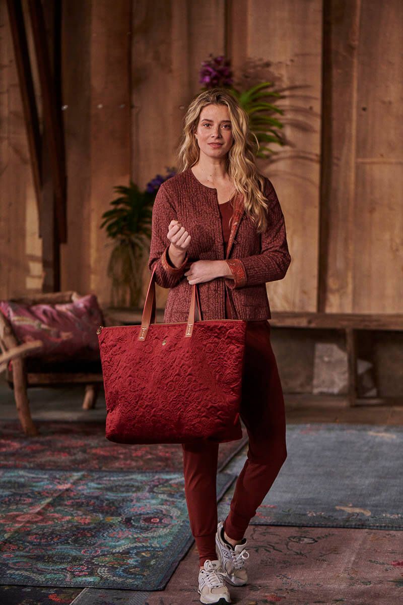 Tote Bag Velvet Quiltey Days Rood