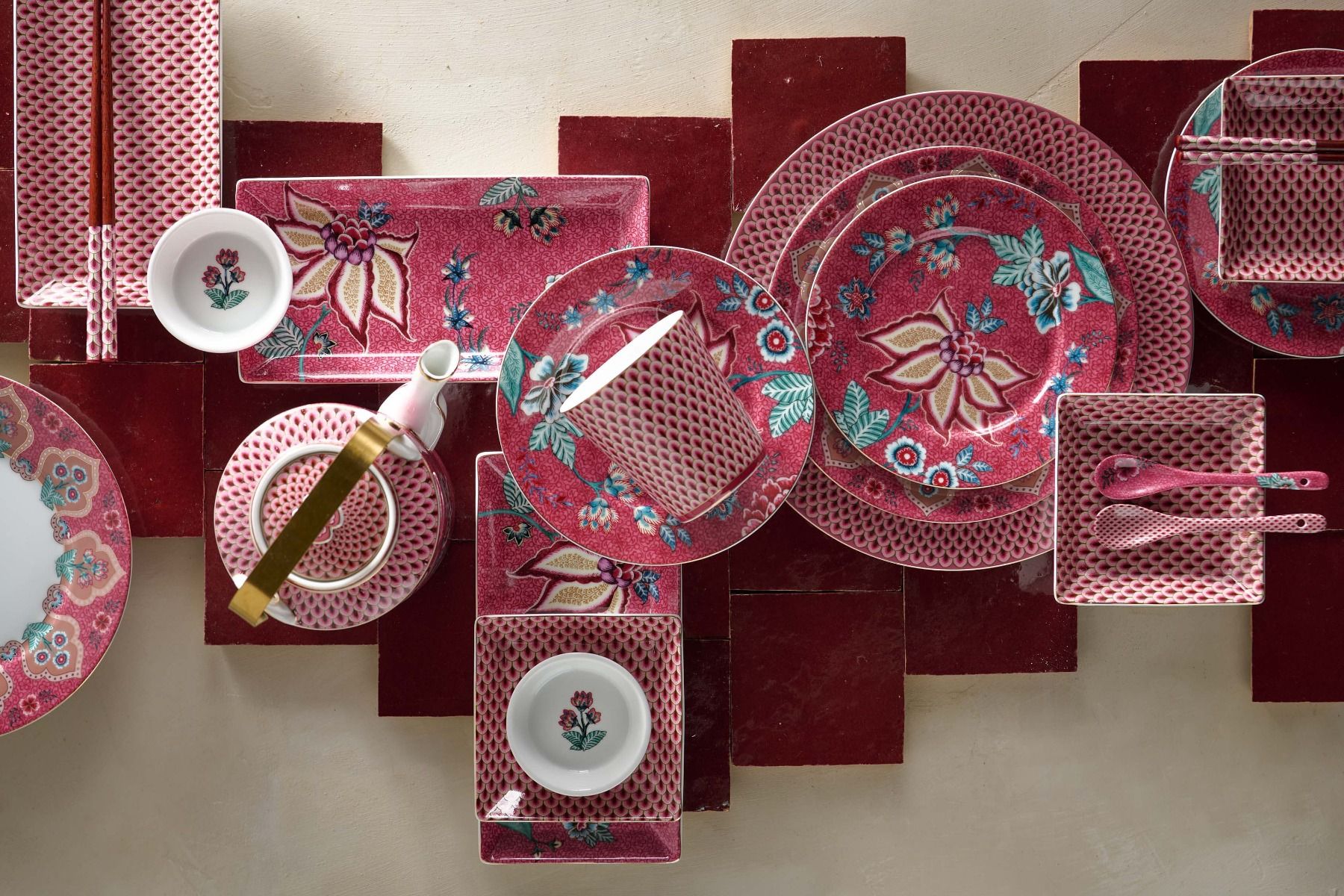 Oriental Flower Festival Set/6 Sushi Dark pink