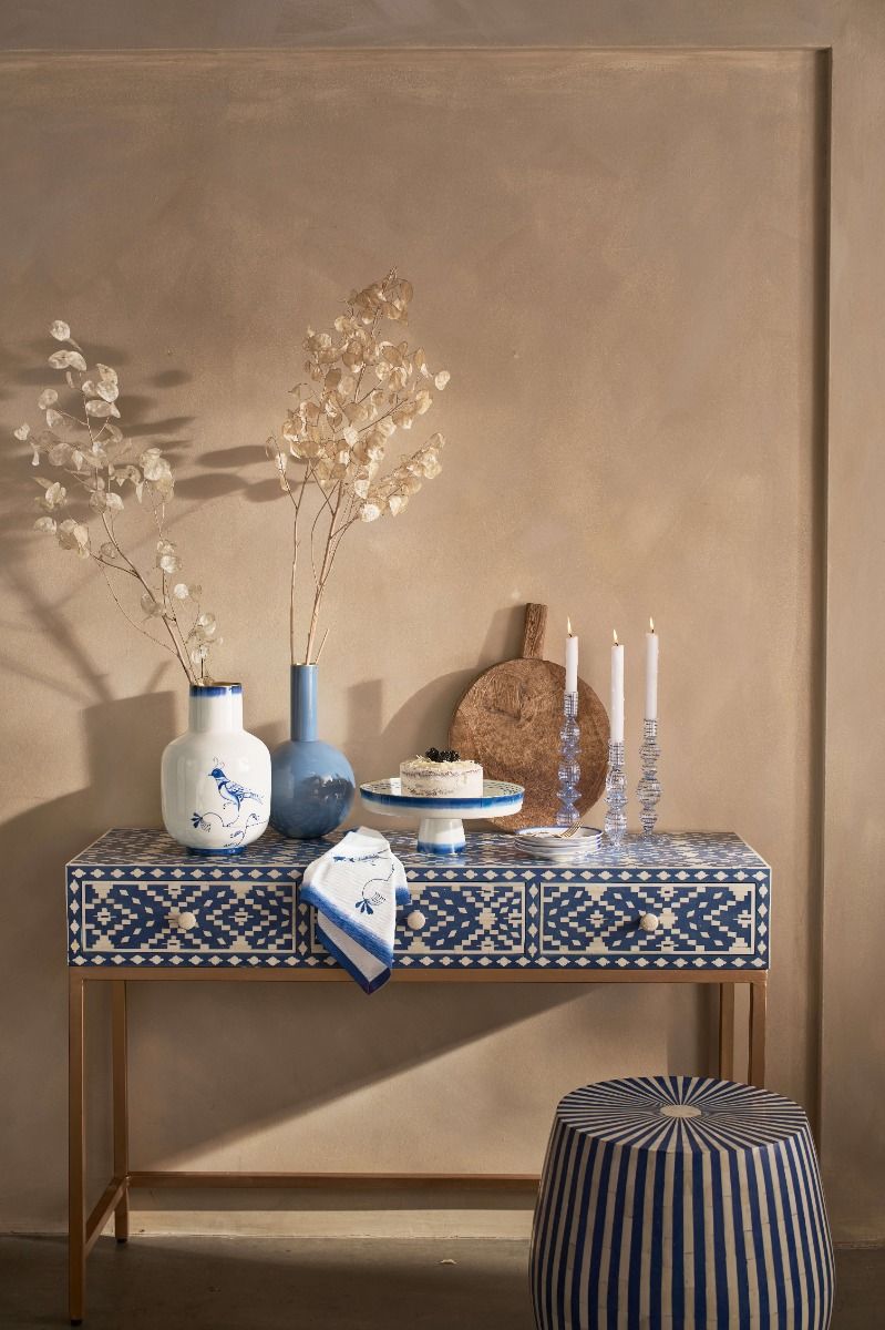 Vase Metall Pip & The Blue Bird Blau 30cm