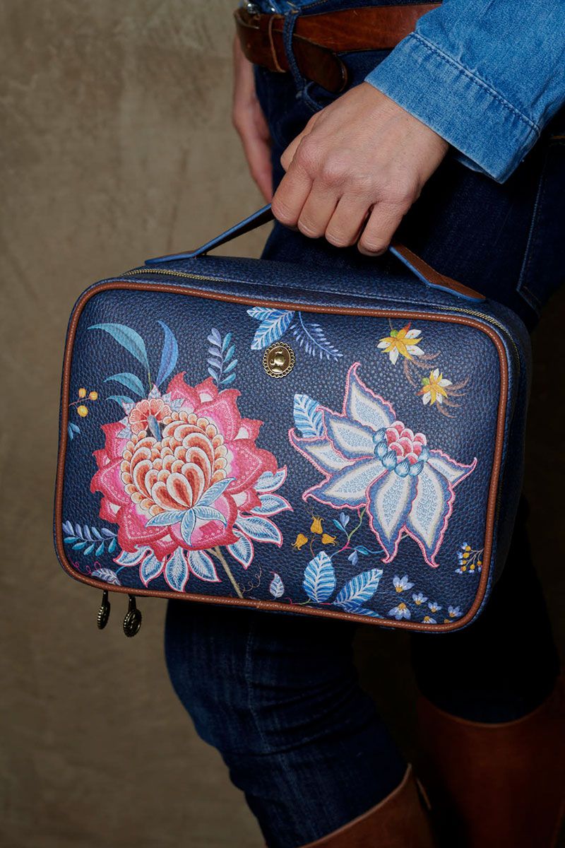 Beauty Case Square Large Flower Festival Dark Blue