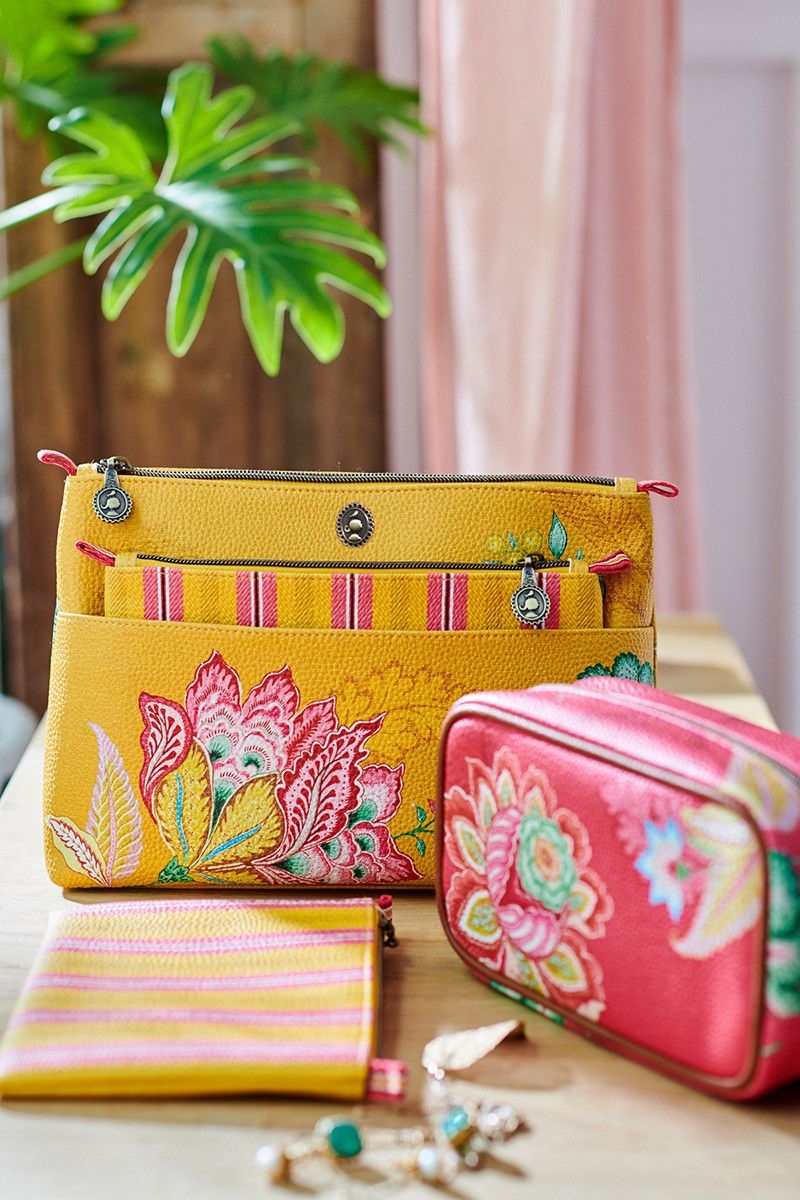 Flaches Necessaire Klein Jambo Flower/Blurred Lines Gelb