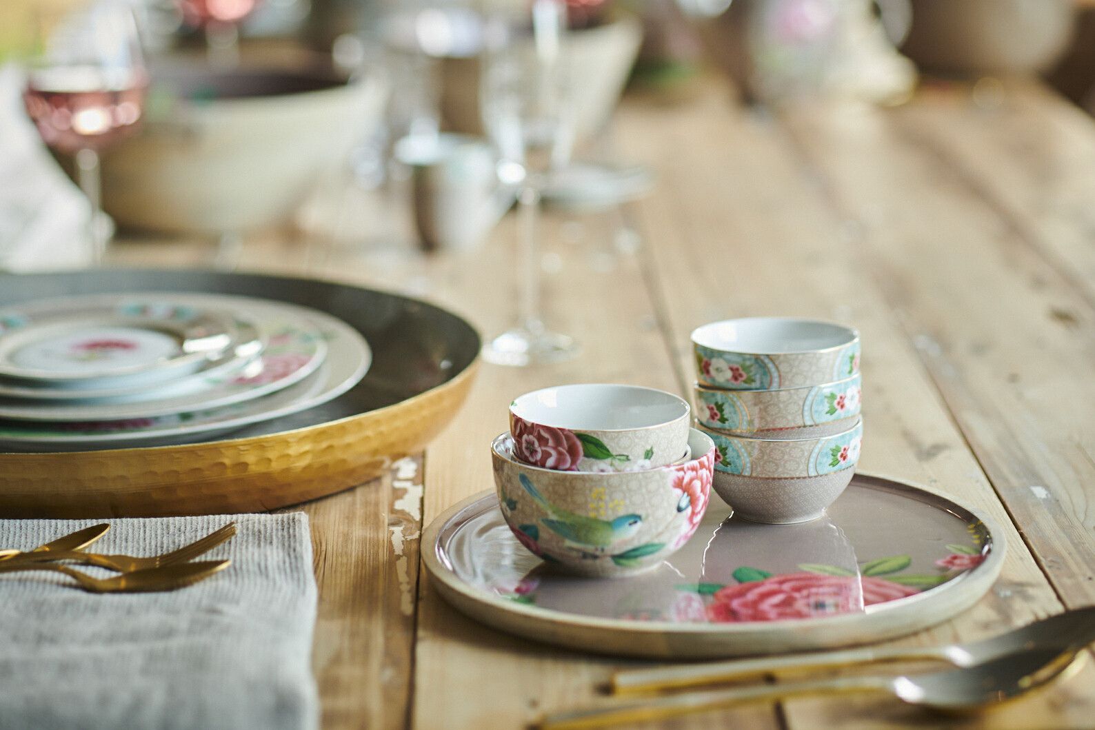 Blushing Birds Dinner Set/24 Khaki