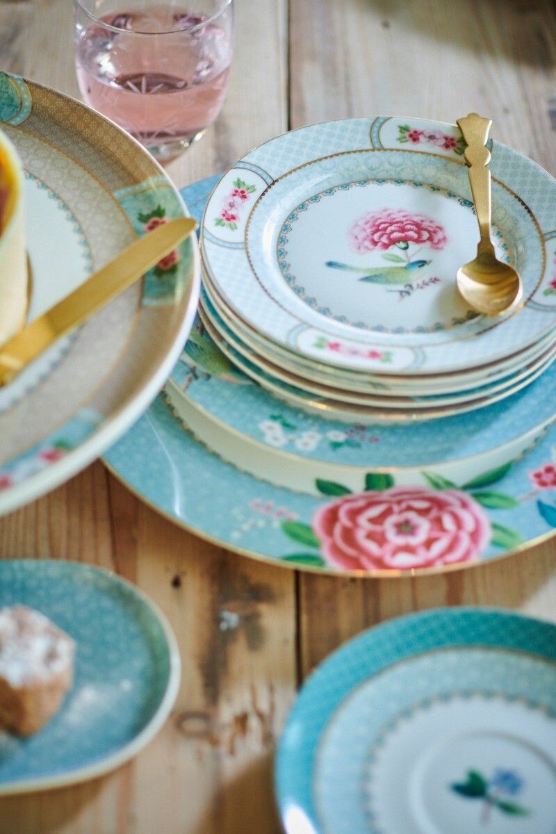 Blushing Birds Dinner Set/24 Blau