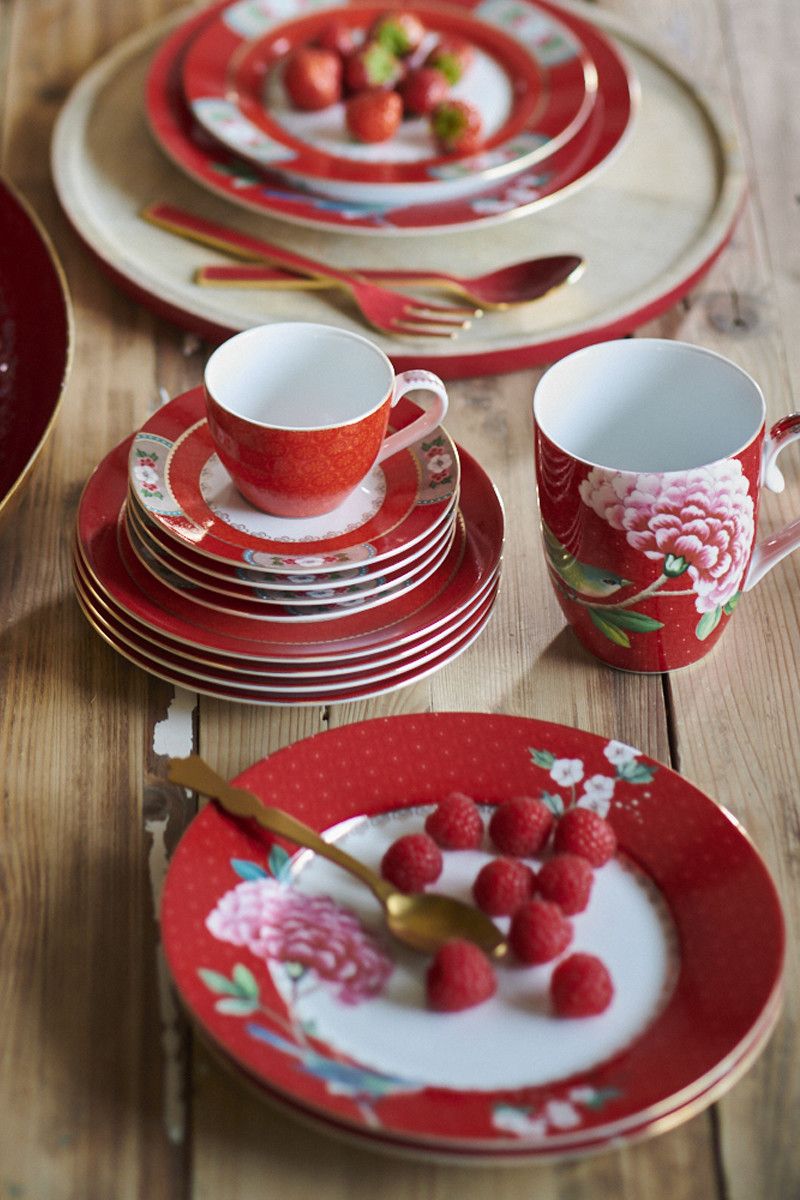 Blushing Birds Set/2 Espresso Tassen & Untertassen Rot