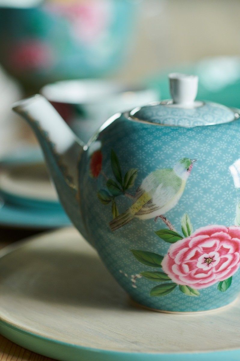 Blushing Birds Teapot small blue
