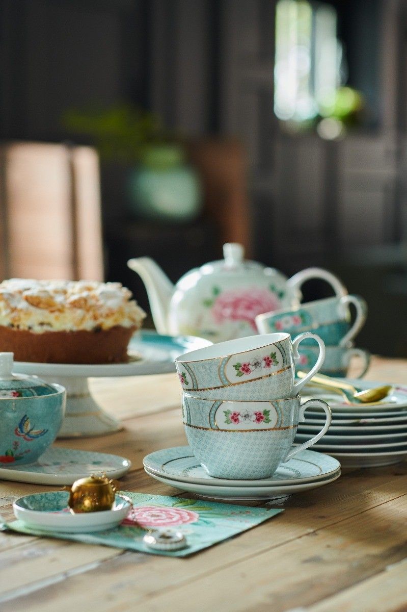 Blushing Birds Set/2 Cappuccino Cups & Saucers white