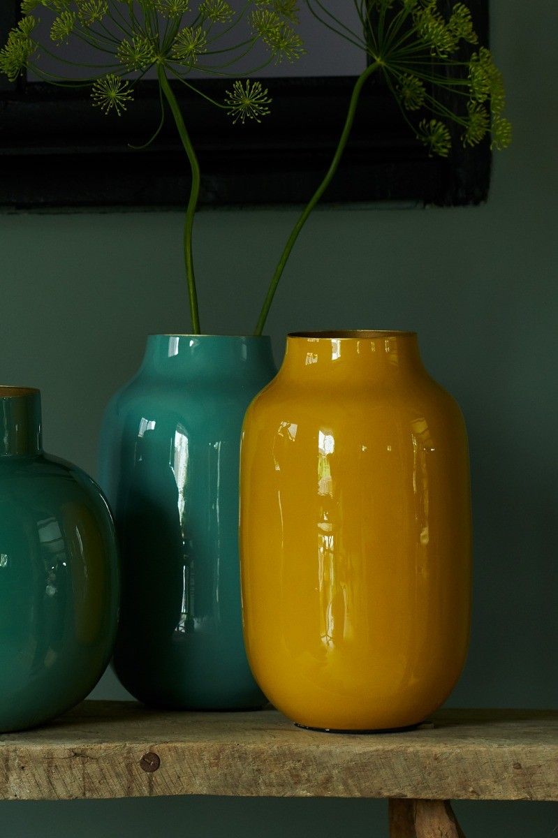 Oval Metal Vase Yellow 30 cm