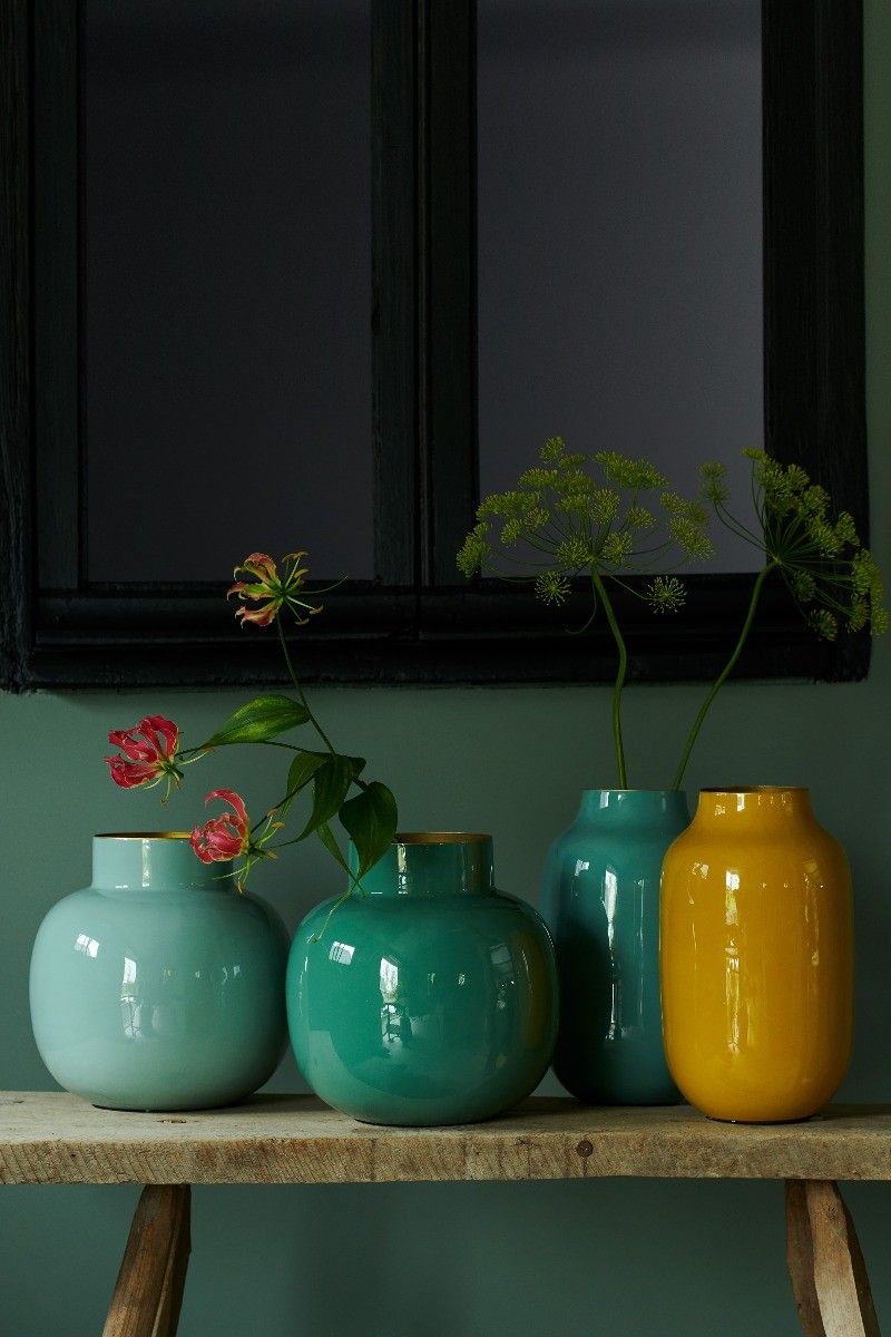 Oval Metal Vase Yellow 30 cm