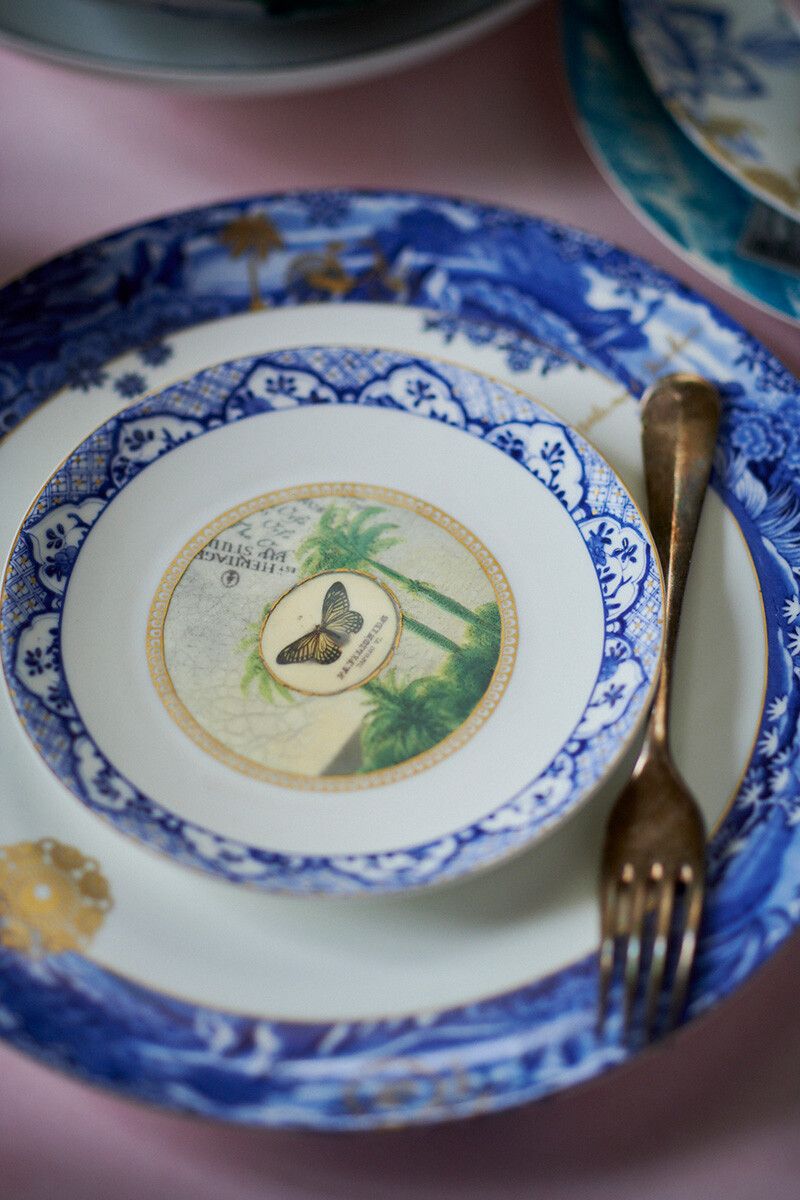 Heritage Gebaksbord Vlinder Blauw 15 cm