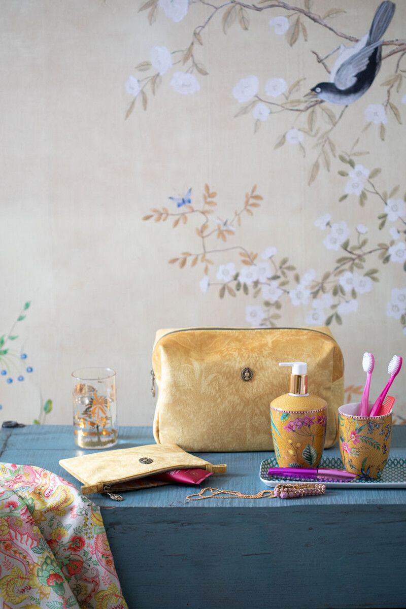 Flaches Necessaire Klein Wattiert Origami Tree Gelb