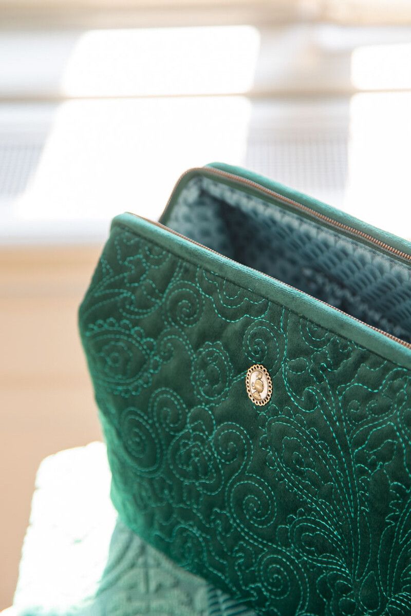 Cosmetic Purse Extra Large Velvet Quiltey Days Green