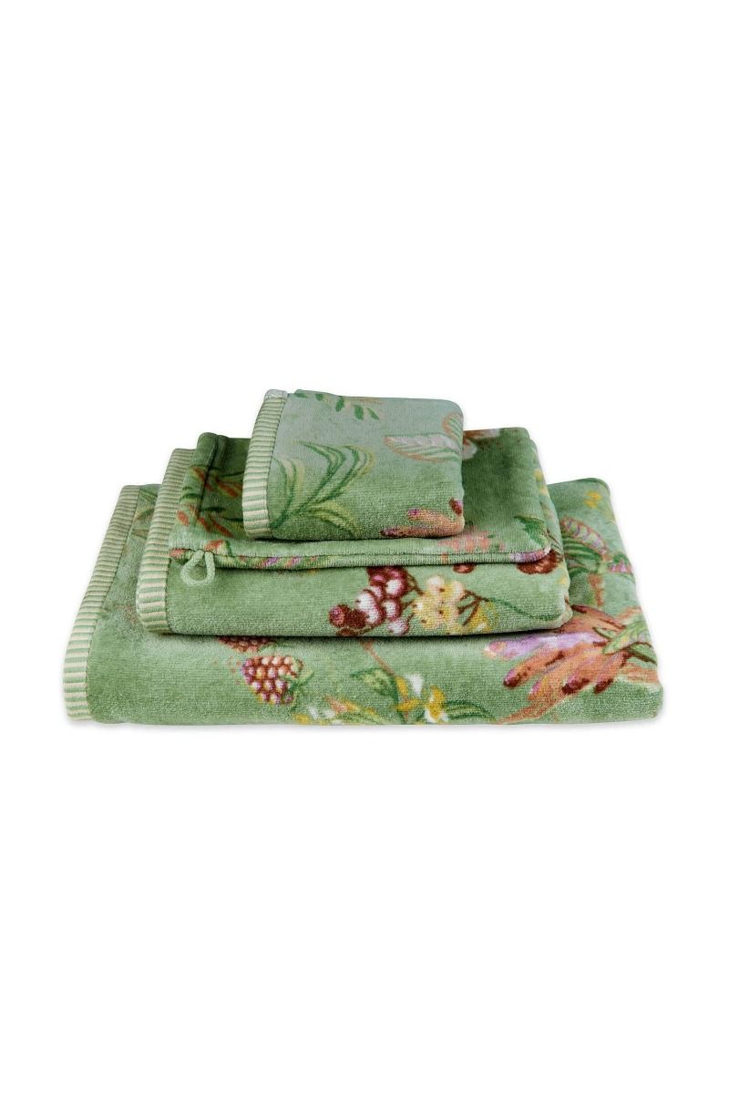 Lot de 3 Gants de Toilette Secret Garden Vert 16x22cm