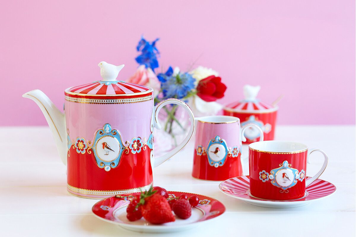 Love Birds Tea Set/3 Red/Pink