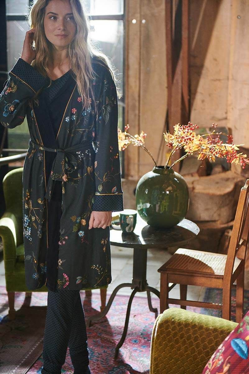 Kimono Kawai Flower Dunkelblau