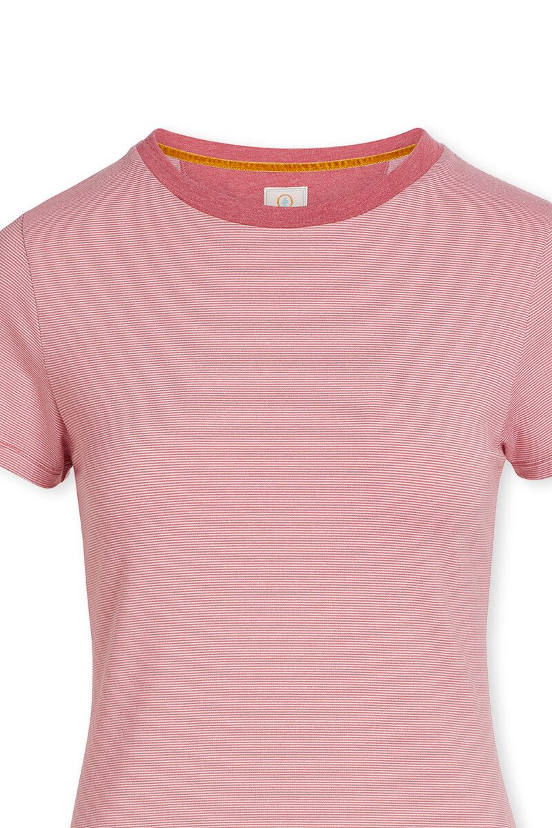 Top Korte Mouw Shiny Stripes Roze
