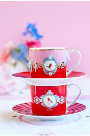 Love Birds Dinner Set/24 Rot/Rosa