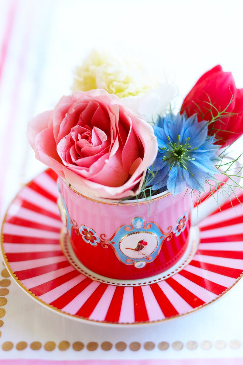 Love Birds Set/4 Tasse & Untertasse Rot/Rosa